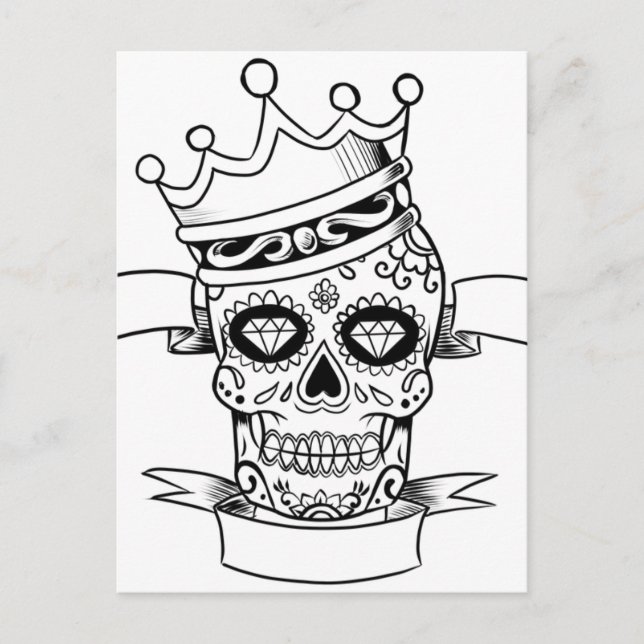 Skull Day Of The Dead Tattoo Crown Sugar Skull Postcard (Front)