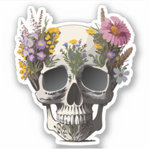 Skull Decorated with Flowers Coloured Drawings