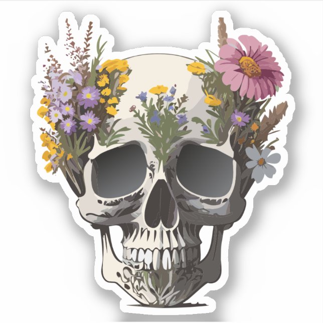 Skull Decorated with Flowers Coloured Drawings (Front)