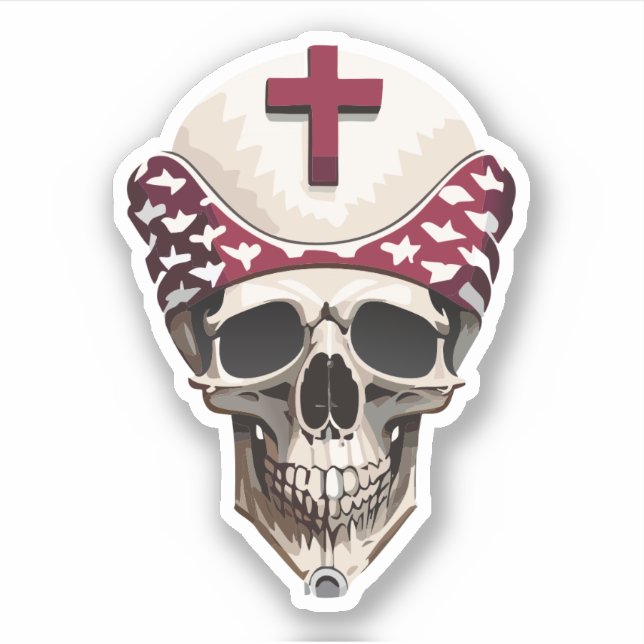 Skull Decorated with Hat with Cross Drawings (Front)