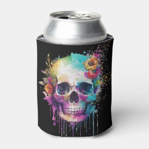 Skull design with colourful splatters can cooler