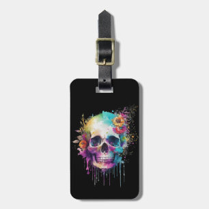 Skull design with colourful splatters luggage tag