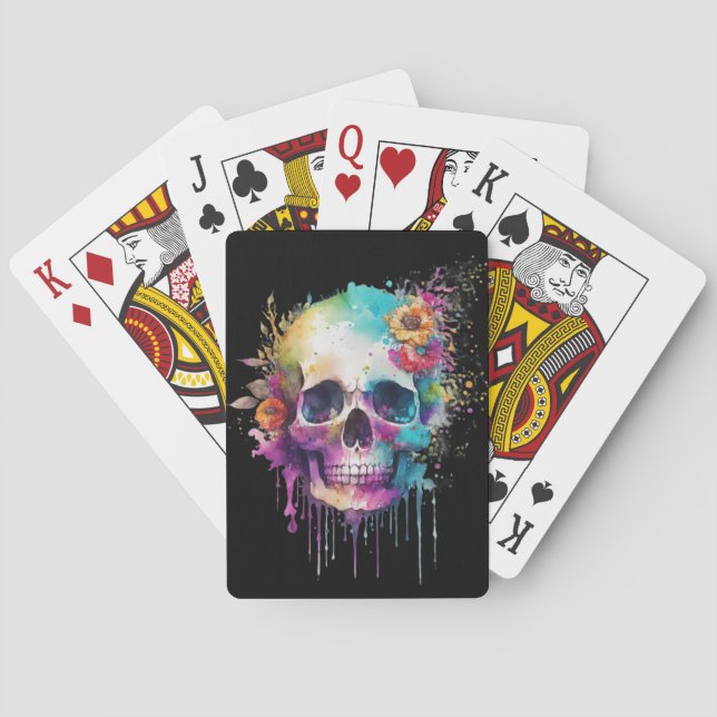 Skull design with colourful splatters playing cards (Back)