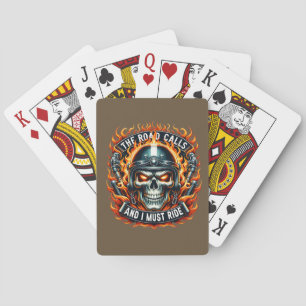 Skull Design With Flames and Motorcycle Elements Playing Cards