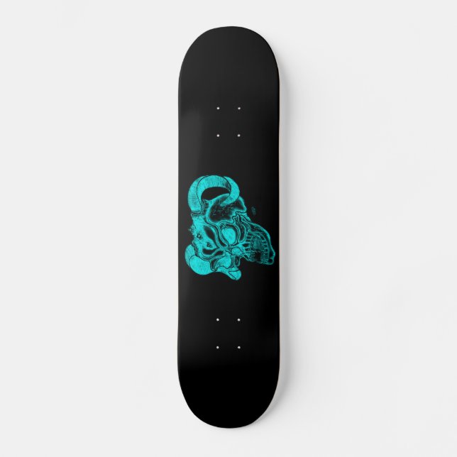 Skull Devil Head Black and Green Design Skateboard (Front)