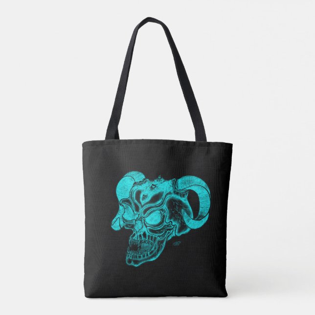Skull Devil Head Black and Green Design Tote Bag (Back)