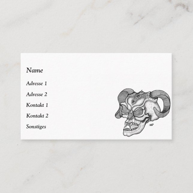 Skull Devil Head Black and White Design Business Card (Front)