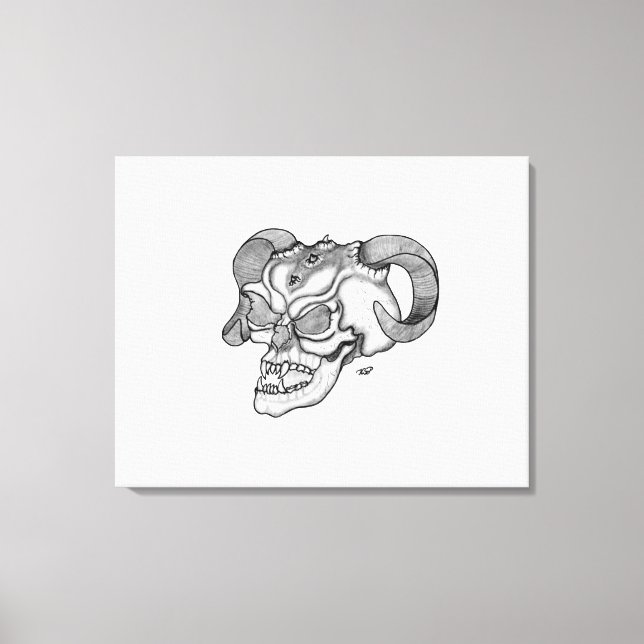 Skull Devil Head Black and White Design Canvas Print (Front)