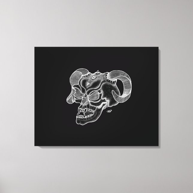 Skull Devil Head Black and White Design Canvas Print (Front)