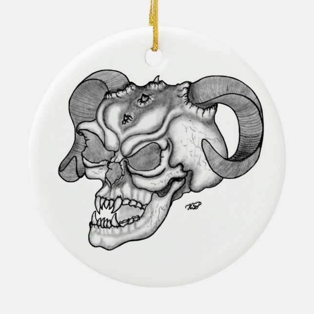 Skull Devil head Black and white Design Ceramic Tree Decoration (Back)