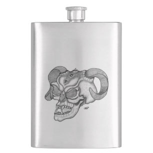 Skull Devil Head Black and White Design Hip Flask