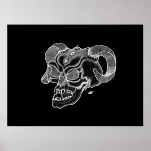 Skull Devil Head Black and White Design Poster