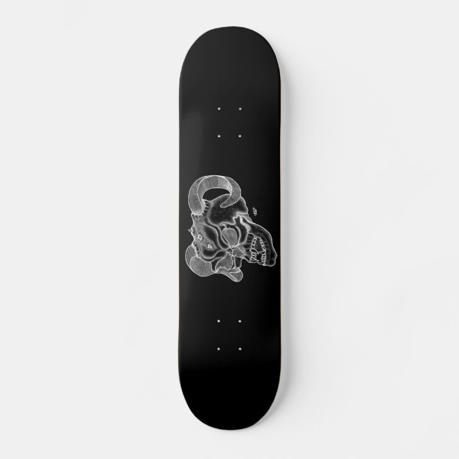 Skull Devil Head Black and White Design Skateboard (Front)