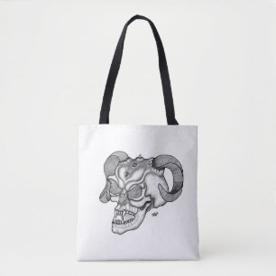 Skull Devil Head Black and White Design Tote Bag