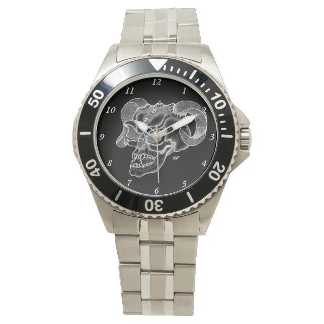 Skull Devil Head Black and White Design Watch (Front)