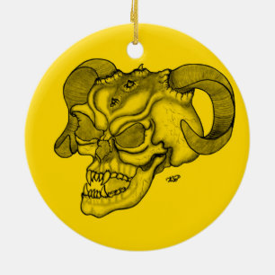Skull Devil head Black and Yellow Design Ceramic Tree Decoration
