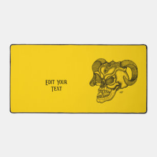 Skull Devil Head Black and Yellow Design Desk Mat