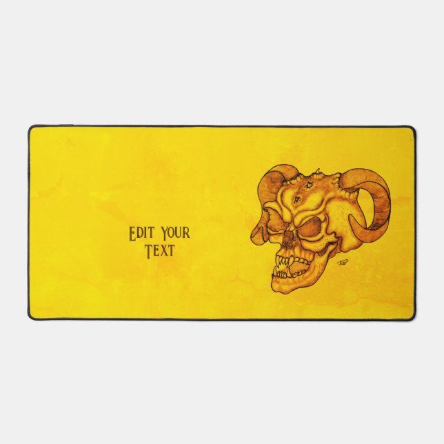 Skull Devil Head Black and Yellow Design Desk Mat (Front)