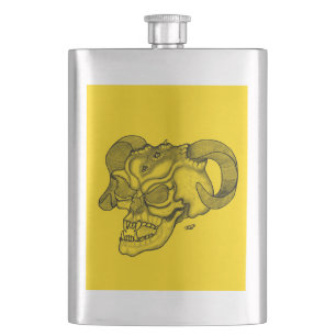 Skull Devil Head Black and Yellow Design Hip Flask