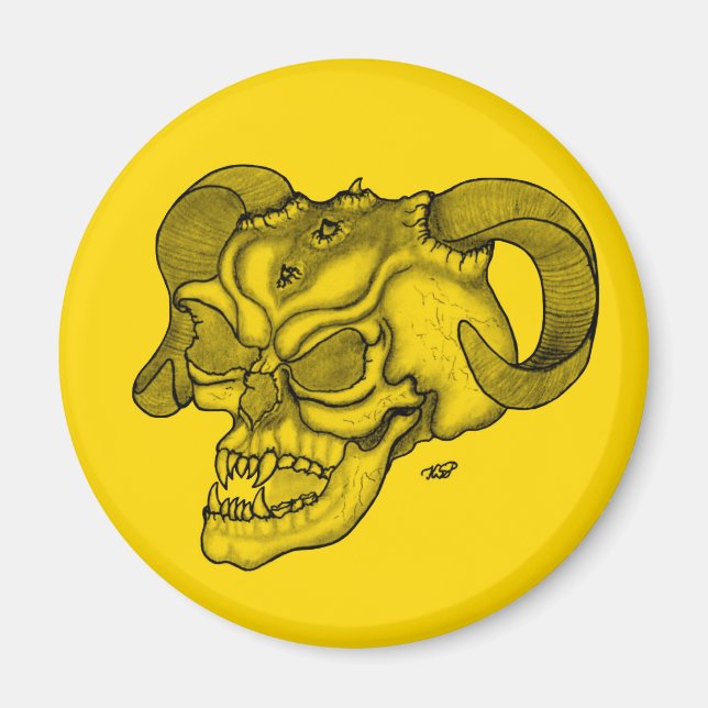 Skull Devil head Black and Yellow Design Magnet (Front)