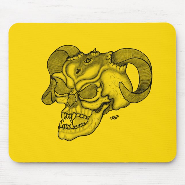 Skull Devil head Black and Yellow Design Mouse Mat (Front)