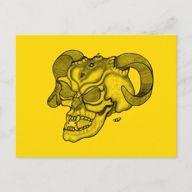 Skull Devil head Black and Yellow Design Postcard (Front)