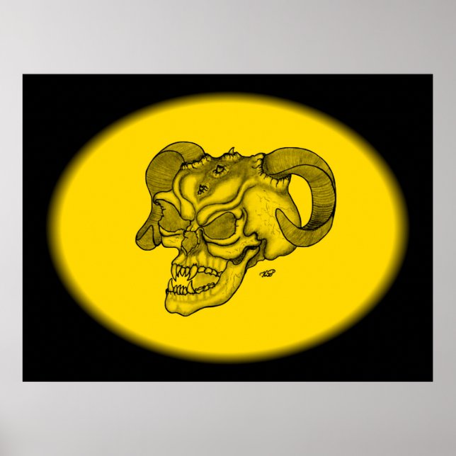 Skull Devil Head Black and Yellow Design Poster (Front)