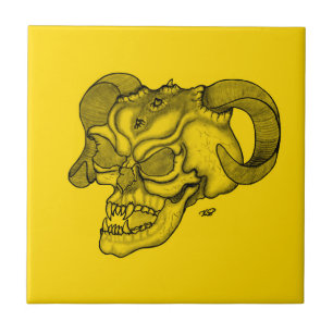 Skull Devil head Black and Yellow Design Tile