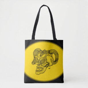 Skull Devil Head Black and Yellow Design Tote Bag