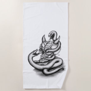 Skull - Devil Head with Snake Beach Towel