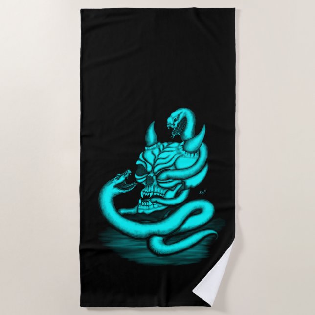 Skull - Devil Head with Snake Beach Towel (Front)