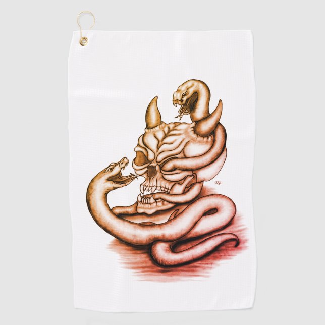Skull - Devil Head with Snake Golf Towel (Front)