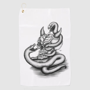 Skull - Devil Head with Snake Golf Towel
