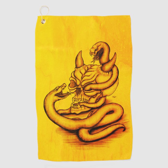 Skull - Devil Head with Snake Golf Towel (Front)