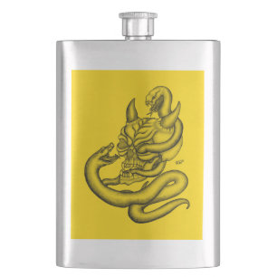 Skull - Devil Head with Snake Hip Flask