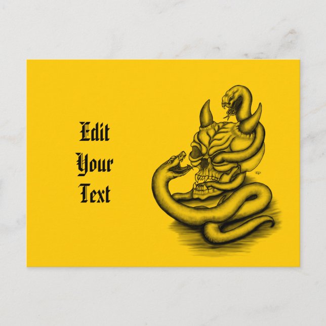 Skull - Devil Head with Snake Invitation Postcard (Front)