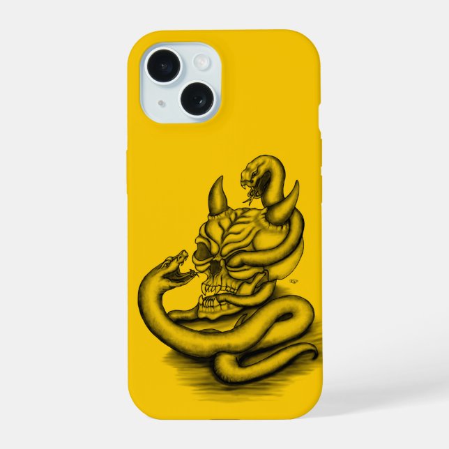 Skull - Devil Head with Snake iPhone 15 Case (Back)