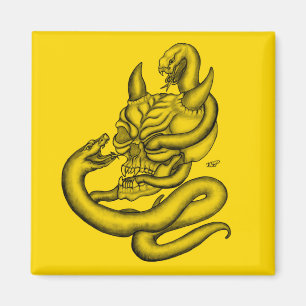 Skull - Devil Head with Snake Magnet