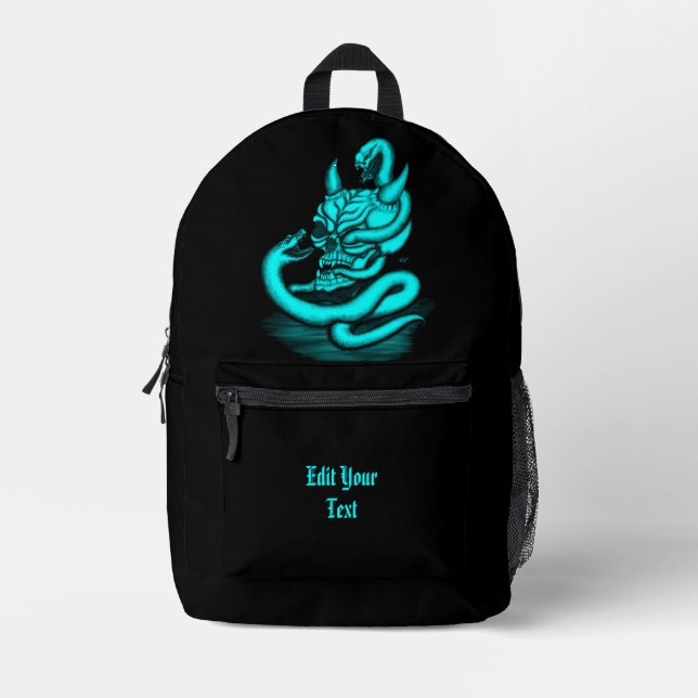 Skull - Devil Head with Snake Printed Backpack (Front)