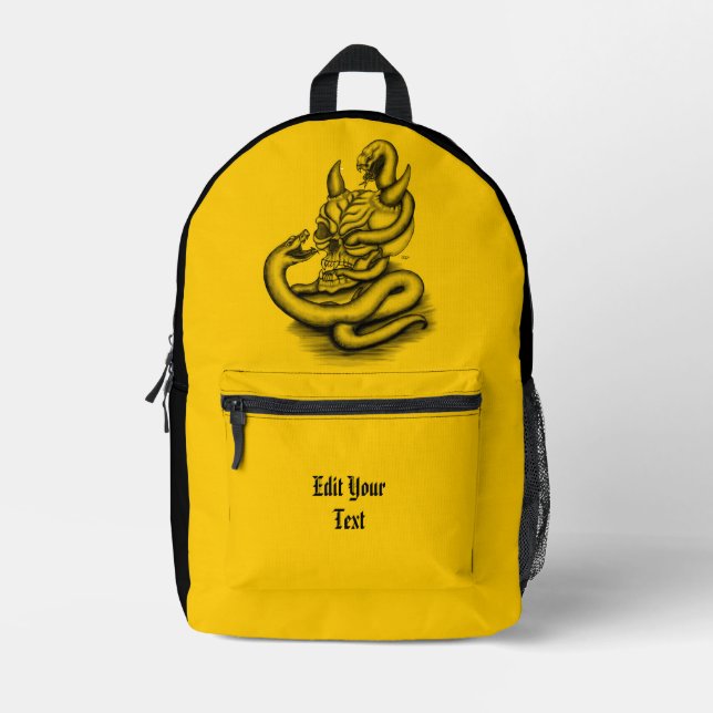 Skull - Devil Head with Snake Printed Backpack (Front)