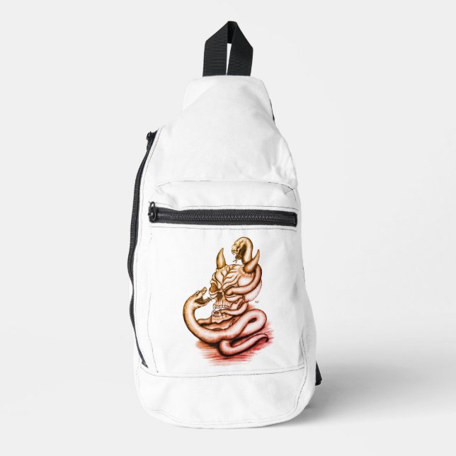 Skull - Devil Head with Snake Sling Bag (Front)