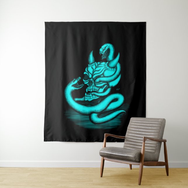 Skull - Devil Head with Snake Tapestry (In Situ)