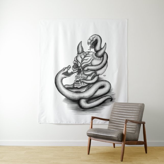 Skull - Devil Head with Snake Tapestry (In Situ)