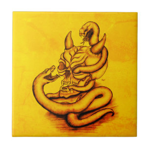 Skull - Devil Head with Snake Tile