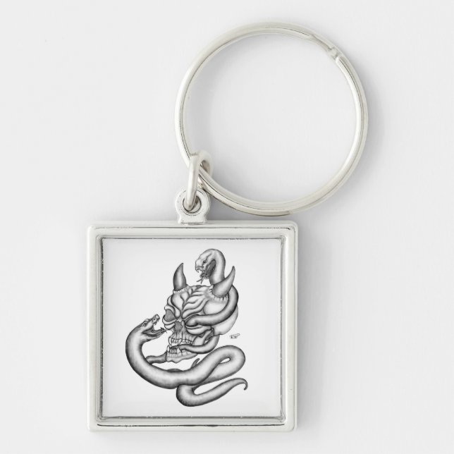 Skull - devil heads with snake key ring (Front)