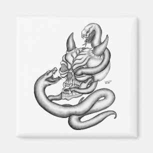 Skull - devil heads with snake magnet