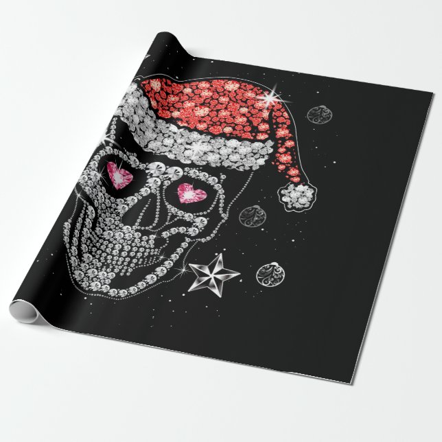 Skull Diamond with Santa Hat Christmas Pajama Xmas Wrapping Paper (Unrolled)