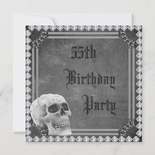 Skull & Diamonds Double Sided 55th Birthday Invitation (Front)