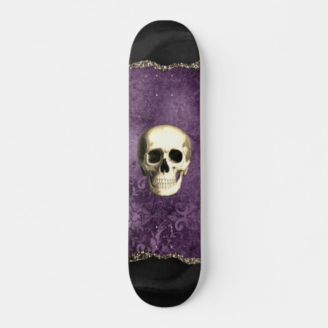 Skull Distressed Dark Moody Purple Gothic Glam   Skateboard (Front)