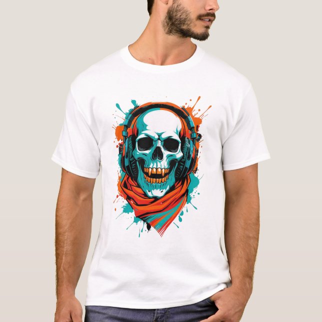 Skull DJ Headphones – Street Art Vibe Music Tee (Front)